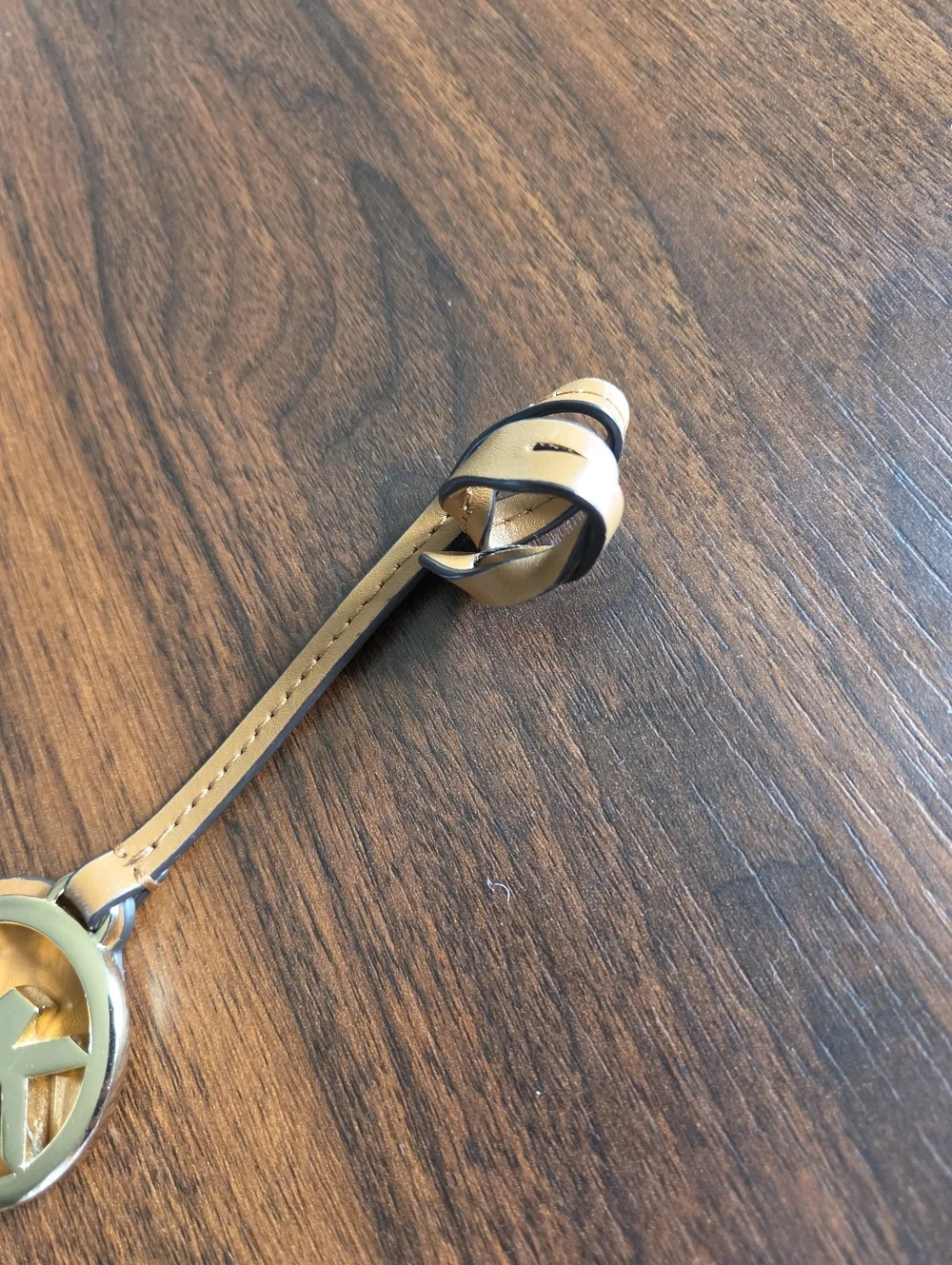 Michael Kors Brown Leather MK Logo Key Bag Charm with Gold Hardware